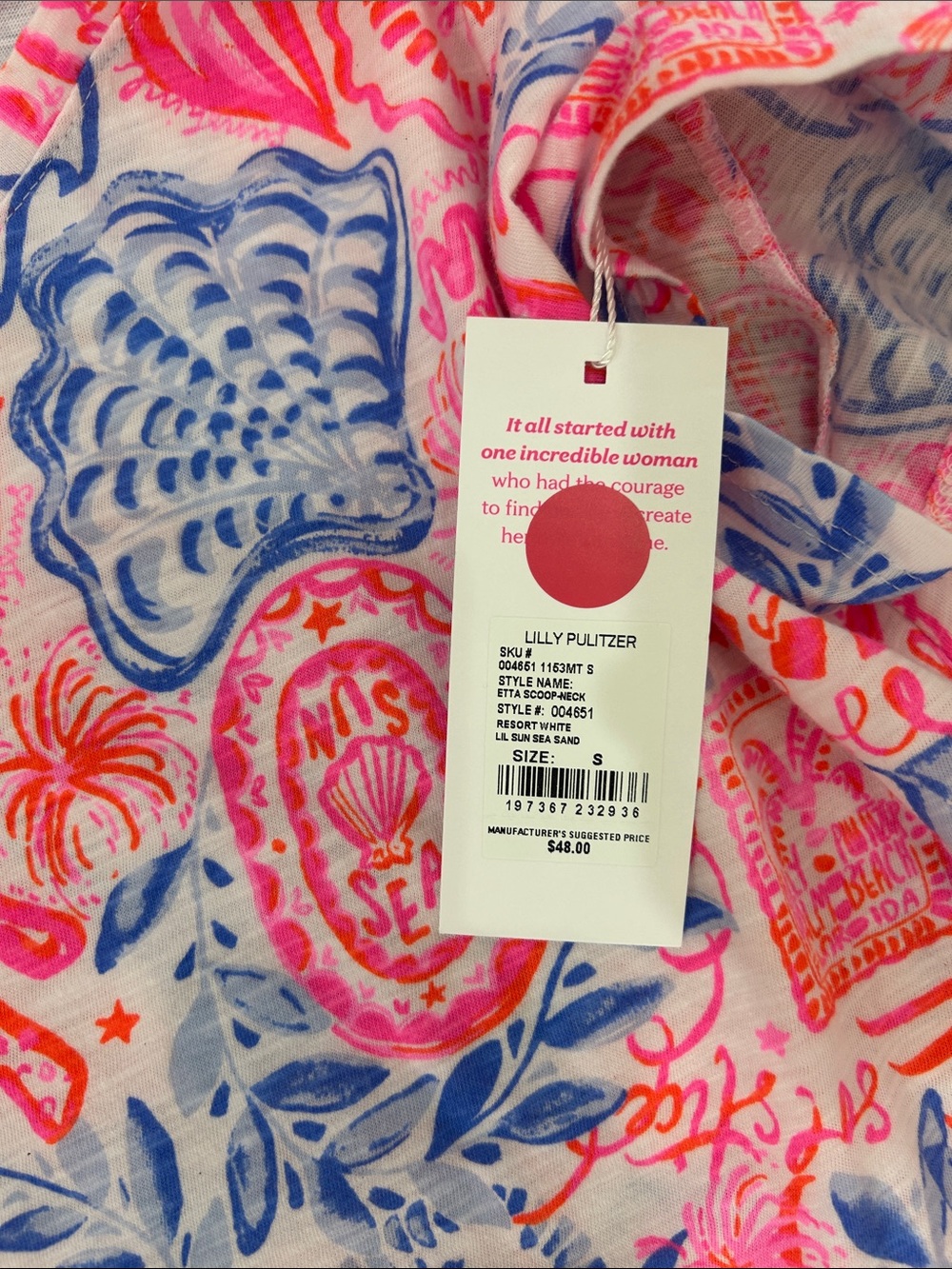 Lilly Pulitzer Neon Pink & Bright Blue Printed Short Sleeve Tee - Picture 3 of 3